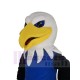 White Head Eagle Mascot Costume Animal in Blue Jersey