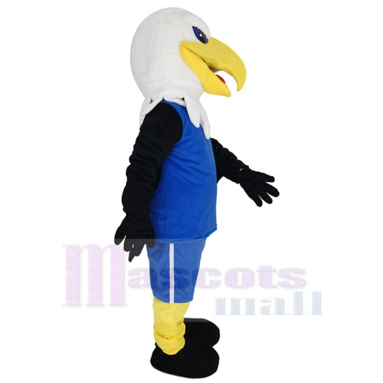White Head Eagle Mascot Costume Animal in Blue Jersey