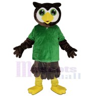 Schöne Eule Maskottchen-Kostüm Tier im grünen T-Shirt