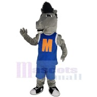 Gris Robusto caballo mustang Disfraz de mascota Animal en jersey azul