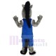 Gris robuste Cheval mustang Mascotte Costume Animal en maillot bleu
