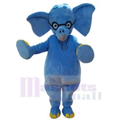 Blue Elephant with Glasses Mascot Costume Animal