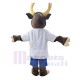 Brown Deer Mascot Costume in White T-shirt Animal