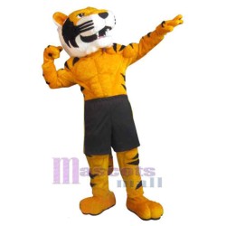 Tigre en pantalones cortos deportivos negros Disfraz de mascota Animal