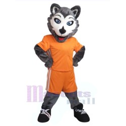 Husky Hund in oranger Kleidung Maskottchen-Kostüm Tier