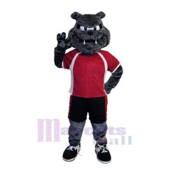 Bulldoggen-Hund im roten T-Shirt Maskottchen-Kostüm Tier