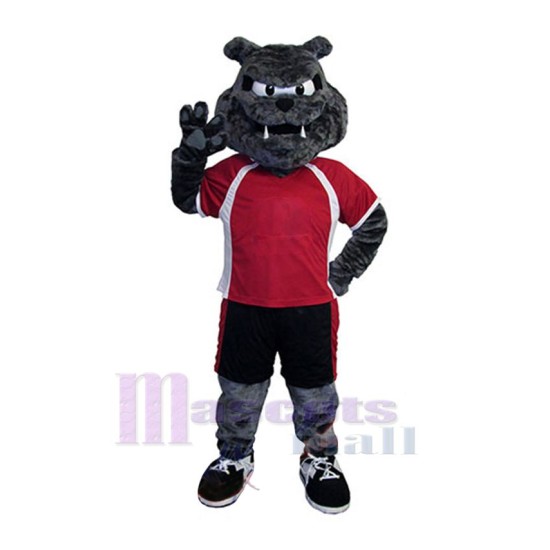 Bulldoggen-Hund im roten T-Shirt Maskottchen-Kostüm Tier