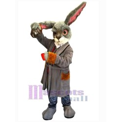 Bunny in Gray Coat Mascot Costume Animal