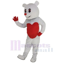 White Bear Mascot Costume Animal with Red Love Heart