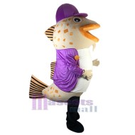 Fish with Purple Hat Mascot Costume Ocean