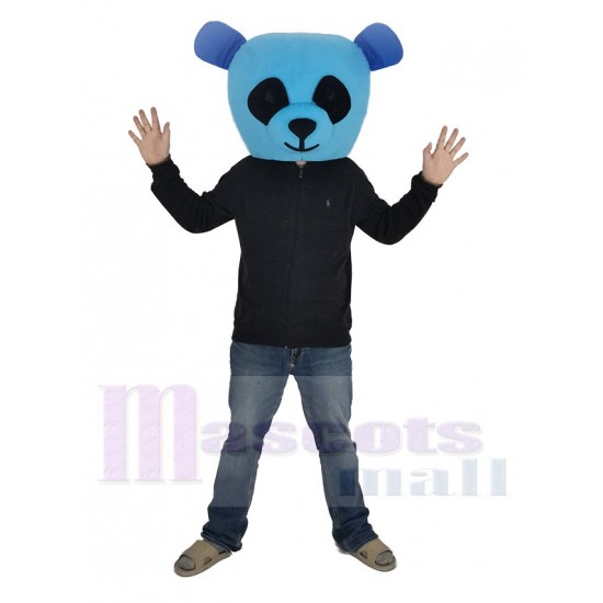 Blue Panda with Black Eyes Mascot Costume Head Only
