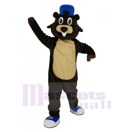castor marrón con sombrero azul Disfraz de mascota