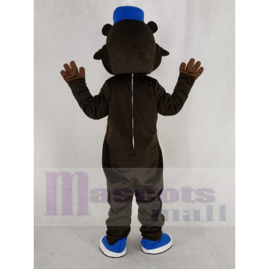 Brown Beaver with Blue Hat Mascot Costume