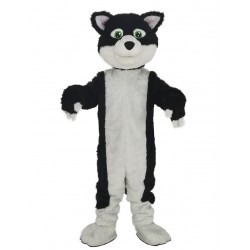 Black and White Border Collie Dog with Green Eyes Mascot Costume
