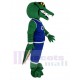 Green Alligator in Blue Sweatshirt Mascot Costume