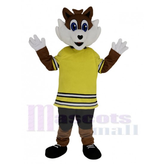 zorro deportivo en camiseta amarilla Disfraz de mascota