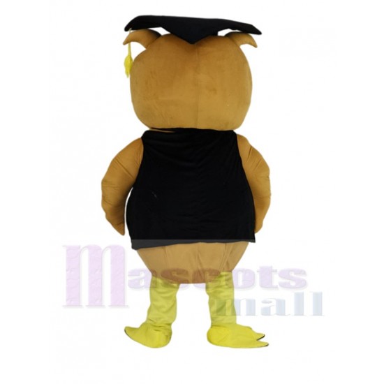 Búho médico marrón en chaleco negro Disfraz de mascota
