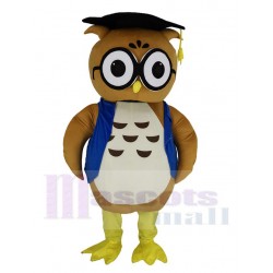 Brown Doctor Owl in Blue Vest Mascot Costume Animal