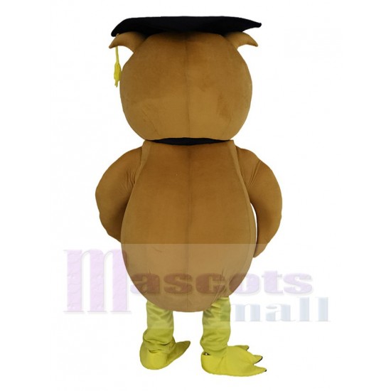 Búho médico marrón con sombrero negro Disfraz de mascota