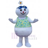 Snowman Mascot Costume in Flower Vest