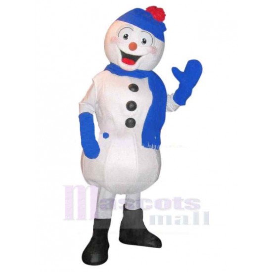 Bonhomme de neige de Noël Mascotte Costume avec des gants bleus