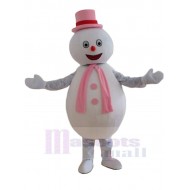 Disfraz de mascota de muñeco de nieve con gorro rosa y bufanda