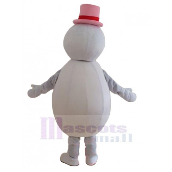 Mascotte de bonhomme de neige avec bonnet et écharpe roses