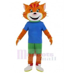 Tigre orange Costume de mascotte Animal en T-shirt bleu