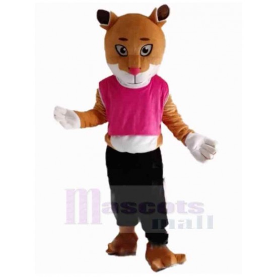 Tiger Mascot Costume Animal in Pink Vest