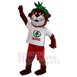 Brown Tiger Mascot Costume Animal in White T-shirt