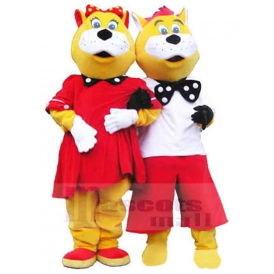 Couple Tiger Mascot Costume Animal in Red Clothes