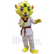 Taekwondo Gelber Tiger Maskottchen Kostüm Tier