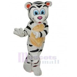 Black and White Tiger Mascot Costume Animal with Blue Eyes