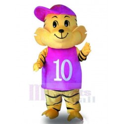 Tigre heureux Costume de mascotte Animal avec chapeau violet