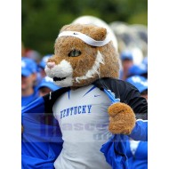 Brown Tiger Mascot Costume Animal in Blue Outfit