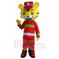 Feuerwehrmann Gelber Tiger Maskottchen Kostüm Tier