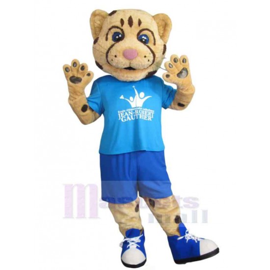 Tigre de sport mignon Costume de mascotte Animal en T-shirt bleu