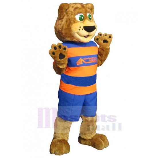 Brown Tiger Mascot Costume Animal with Green Eyes