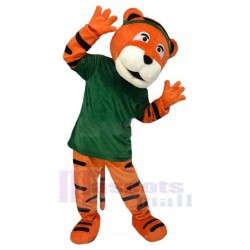 Tiger Wearing Green Hairpin Mascot Costume Animal