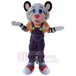 Black and White Tiger Mascot Costume Animal with Pink Nose