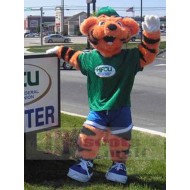 Sport-Tiger Maskottchen Kostüm Tier im grünen T-Shirt