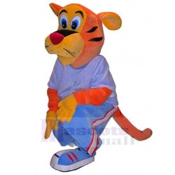 Tiger Mascot Costume Animal in Blue Outfit