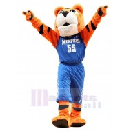 Tiger-Spieler Maskottchen Kostüm Tier in blauer Kleidung