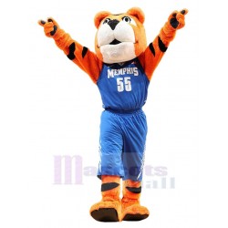 Tiger Player Mascot Costume Animal in Blue Clothes