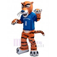 Tigre féroce Mascotte Costume Animal en tee-shirt bleu