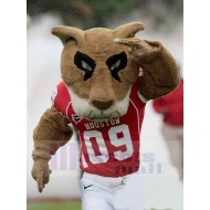 Brown Tiger Mascot Costume Animal in Red Clothes