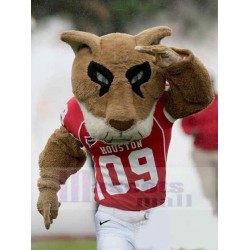 Brown Tiger Mascot Costume Animal in Red Clothes