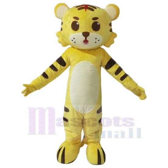 Tigre jaune Mascotte Costume avec des rayures noires Animal