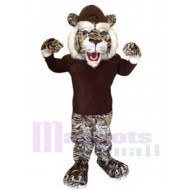 Wilder Tiger Maskottchen-Kostüm Tier im braunen T-Shirt
