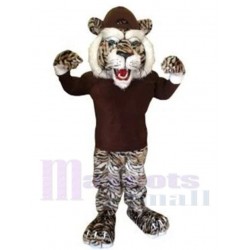 Fierce Tiger Mascot Costume Animal in Brown T-shirt